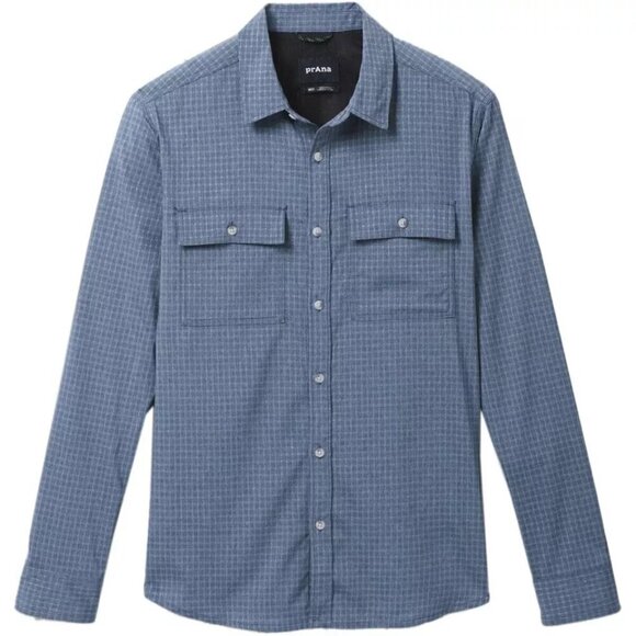 PrAna Shirt Men's Size ST Blue Gingham Garvan Button-up Vented Long Sleeve Shirt - Picture 3 of 16